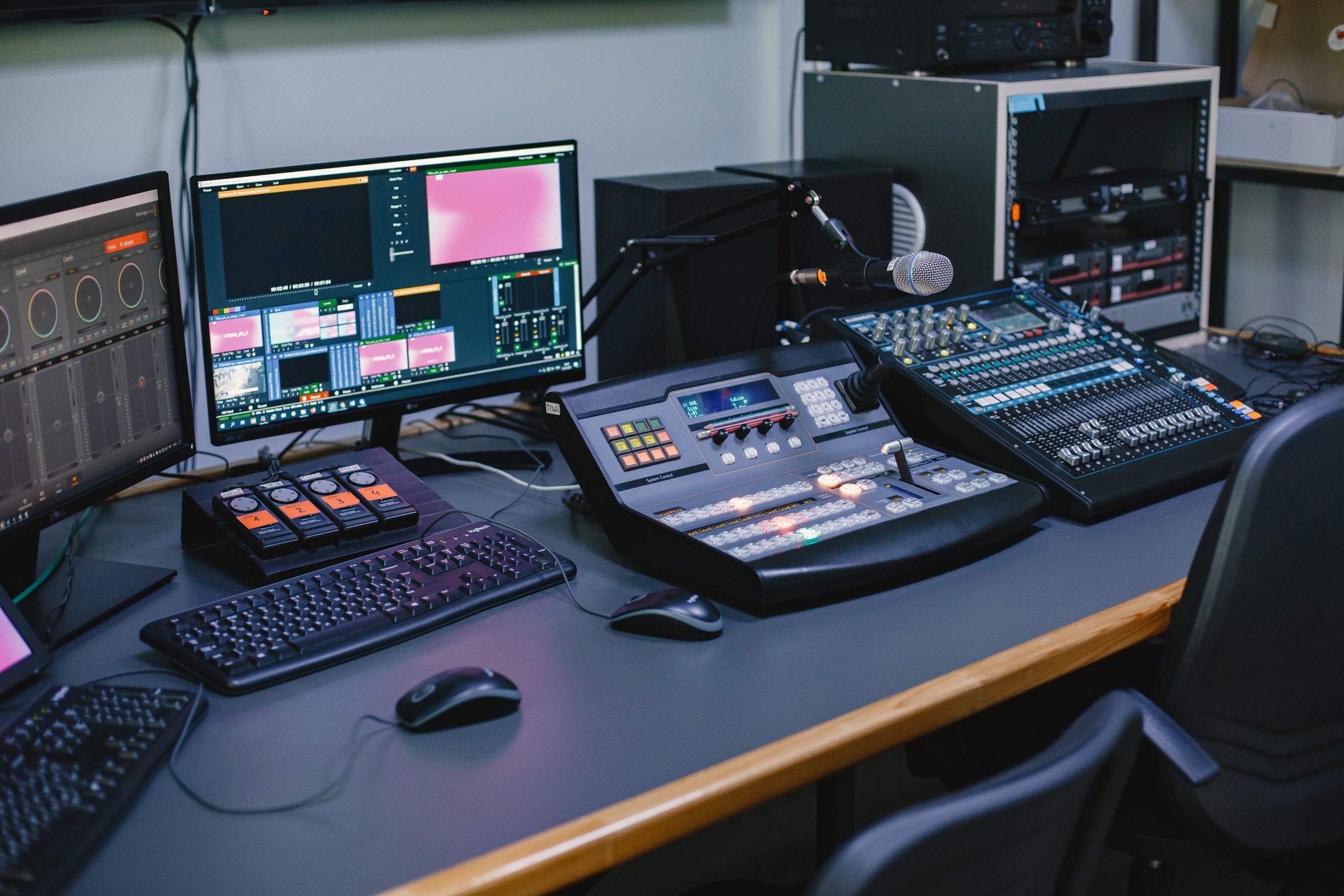 Sound engineer studio. Closeup view.